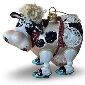 Whimsical BestPysanky "Fantastical Cow Sporting Wings“ Glass Ornament